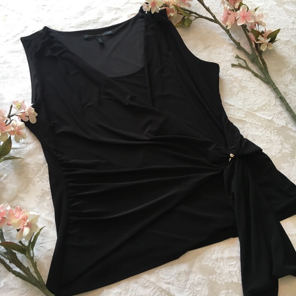 White House Black Market Sleeveless Black Wrap Top